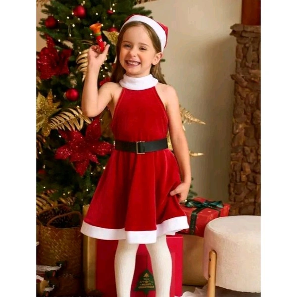 Kids Girls Christmas Dress (No Hat) - Red, 1-2 Year