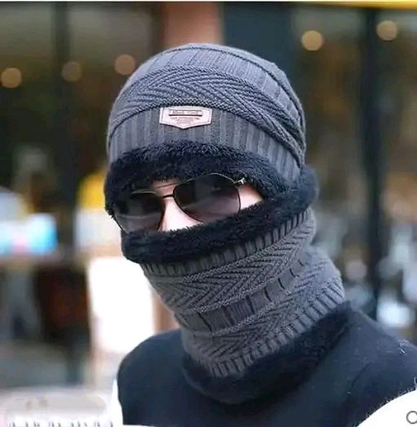 Woolen and Fur Beanie Cap for Men & Women (Grey, Pack of 1) - Gray