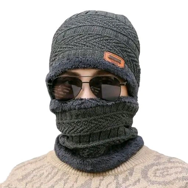 Woolen and Fur Beanie Cap for Men & Women (Grey, Pack of 1) - Gray