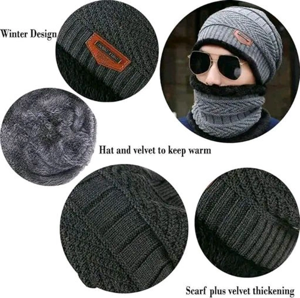 Woolen and Fur Beanie Cap for Men & Women (Grey, Pack of 1) - Gray