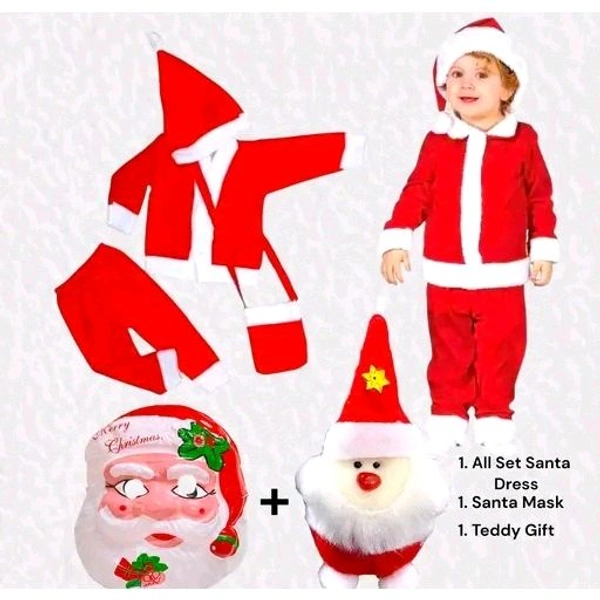 Christmas Special Santa Dress, Included, (Santa Mask),  (Teddy), etc. - Red, 6-9 Month