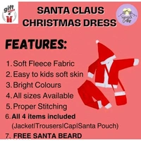 Santa Claus Costume Dress Kids Christmas Costume Complete Set of 4 - Jacket,Pant,Hat,Pouch-Red & White  - Red, 6-9 Month