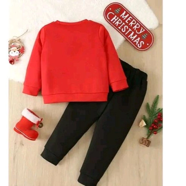 GUDPIG Unisex Kids Christmas Long Sleeve Graphic T-Shirt And Pant Set (Pack of 1) - Red, 2-3 Year