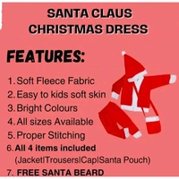 Santa Claus Costume Dress Kids Christmas Costume - Complete Set of Jacket,Pant,Hat,Pouch & Beard | Red & White Fancy dress Costume Wear - Red, 9-12 Month