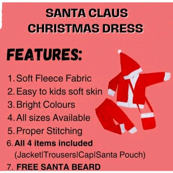 Santa Claus Costume Dress Kids Christmas Costume - Complete Set of Jacket,Pant,Hat,Pouch & Beard | Red & White Fancy dress Costume Wear - Red, 9-12 Month