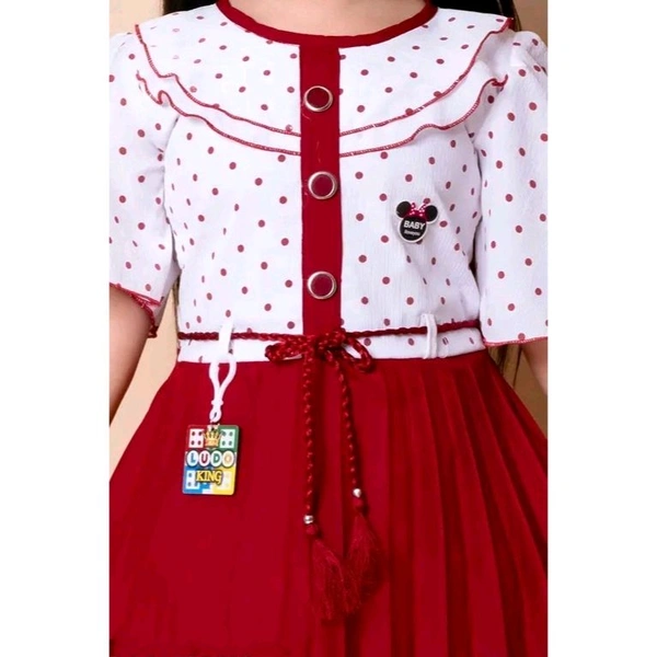 Printed Frock for Girls - Maroon, 18-24 Month