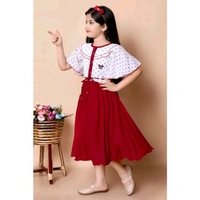 Printed Frock for Girls - Maroon, 6-7 Year