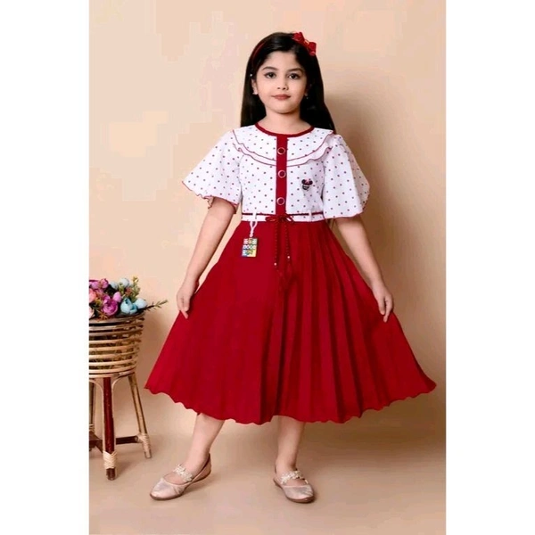 Printed Frock for Girls - Maroon, 9-10 Year