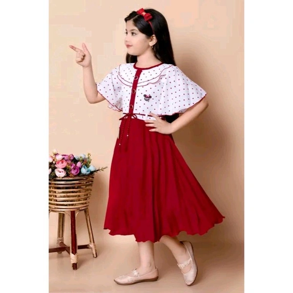 Printed Frock for Girls - Maroon, 9-10 Year