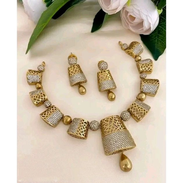 PREMIUM QUALITY MICROPLATED AD STONE  NECKLACE WITH EARRING