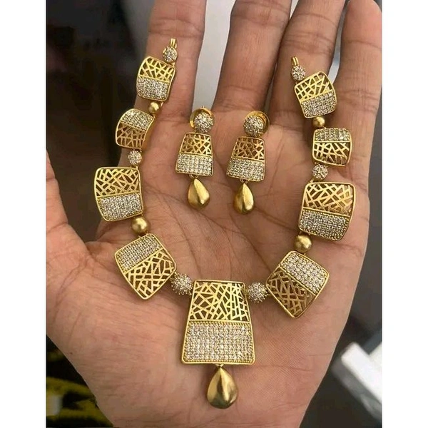 PREMIUM QUALITY MICROPLATED AD STONE  NECKLACE WITH EARRING