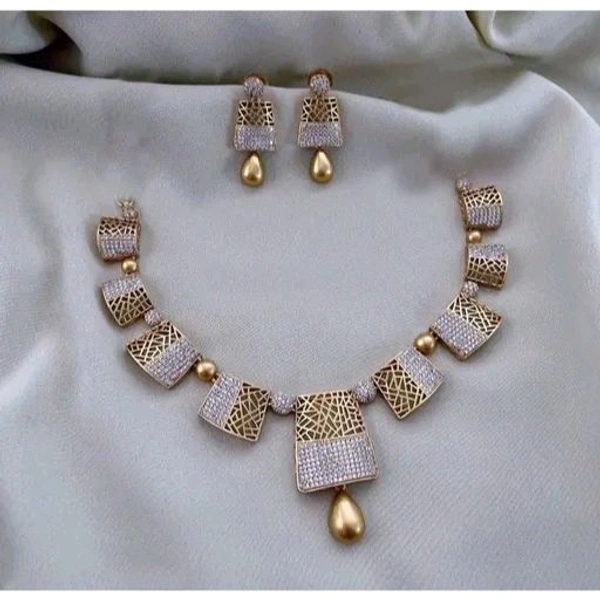 PREMIUM QUALITY MICROPLATED AD STONE  NECKLACE WITH EARRING