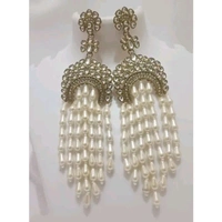 Kundan and whitepearl layered long earrings