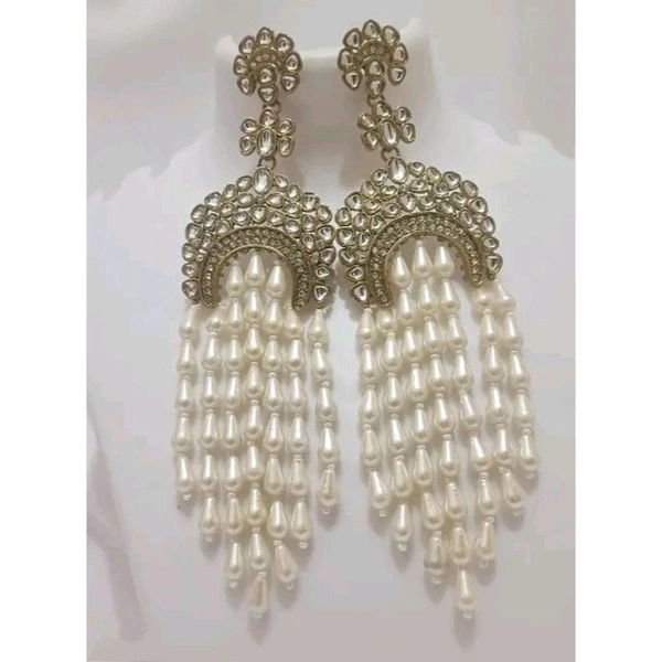 Kundan and whitepearl layered long earrings