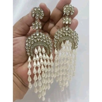 Kundan and whitepearl layered long earrings