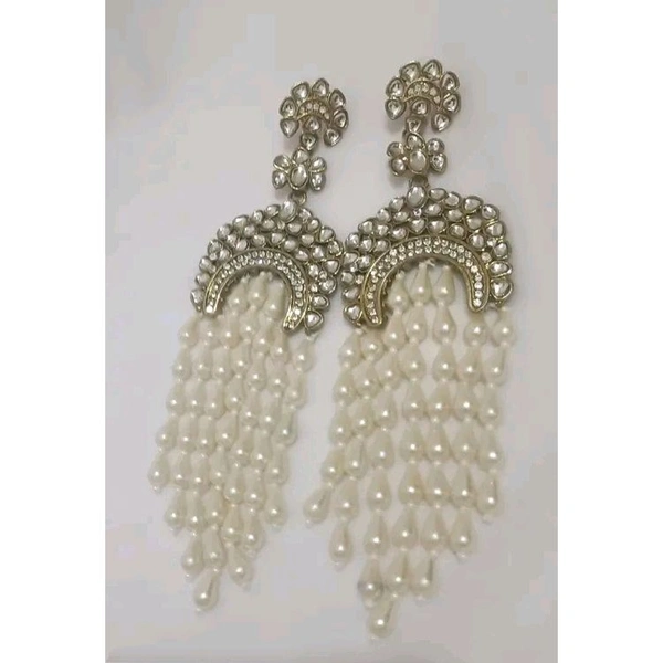 Kundan and whitepearl layered long earrings
