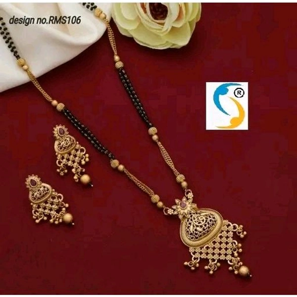 Most Selling Premium Brass Material High Gold Plated Ethic Casual Wear Antique Mangalsutra Set With Earrings