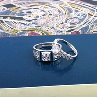 Paola Solitaire Adjustable Speical Couple Ring Set Diamond Stylish Wedding Engagement Valentine Gift Silver Plated Ring For Women And Men