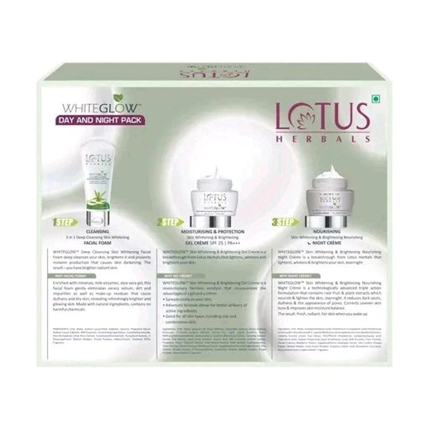 Lotus Herbals Whiteglow Day And Night Pack with Face Wash | For Skin Brightening | Day Cream | Night Cream | Facewash | 220g