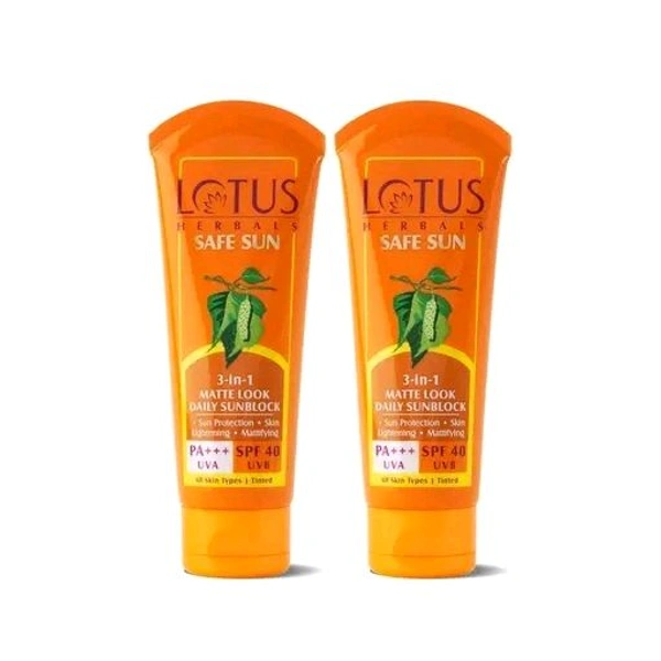 Lotus Herbals  Herbals Safe Sun 3 In 1 Tinted Daily Sunscreen SPF 40 |50g (Pack of 2)
