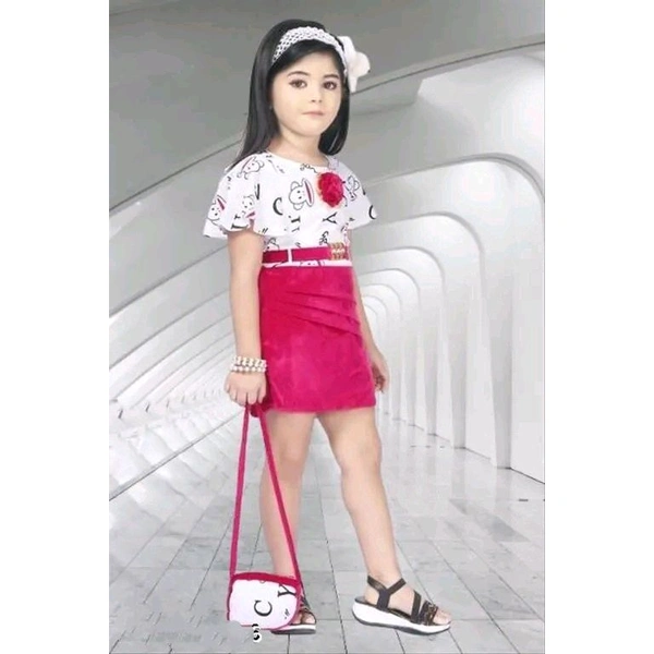 Pink Velvet Girls Cotton Blend Frocks & Dresses - Pink, 3-4 Year