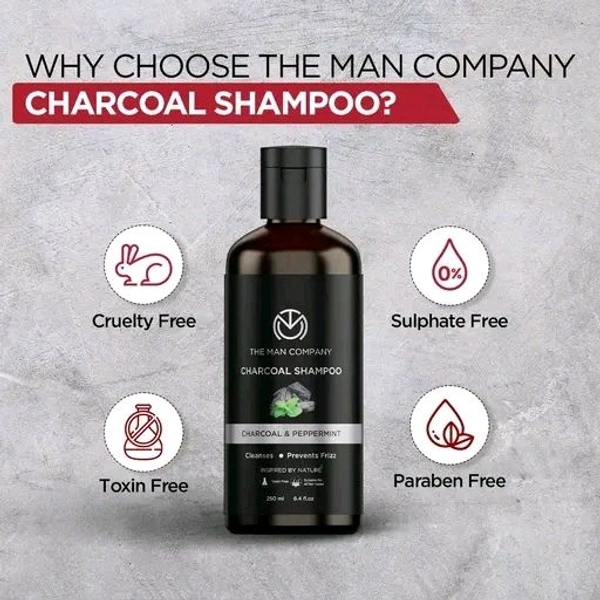 The Man Company Charcoal Shampoo For Oily Scalp To Eliminate Dandruff, Improve Hair Texture (250 Ml) | Peppermint & Clove | Healthy and Shiny Hair