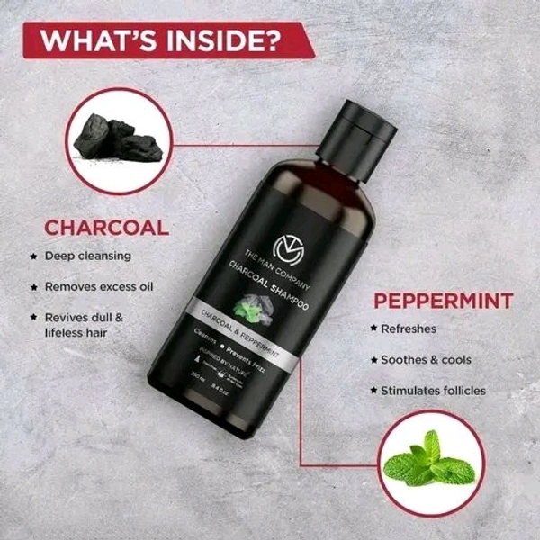 The Man Company Charcoal Shampoo For Oily Scalp To Eliminate Dandruff, Improve Hair Texture (250 Ml) | Peppermint & Clove | Healthy and Shiny Hair