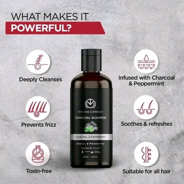 The Man Company Charcoal Shampoo For Oily Scalp To Eliminate Dandruff, Improve Hair Texture (250 Ml) | Peppermint & Clove | Healthy and Shiny Hair