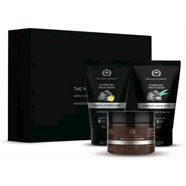The Man Company Cleanse & Moisturise Pack (Charcoal Face wash + Charcoal Scrub + Moisturising Cream)- Set of 3 | Made in India