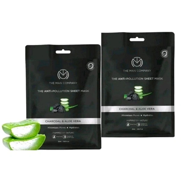 The Man Company Charcoal Face Sheet Mask - 25 ml (Pack of 2) | Made in India