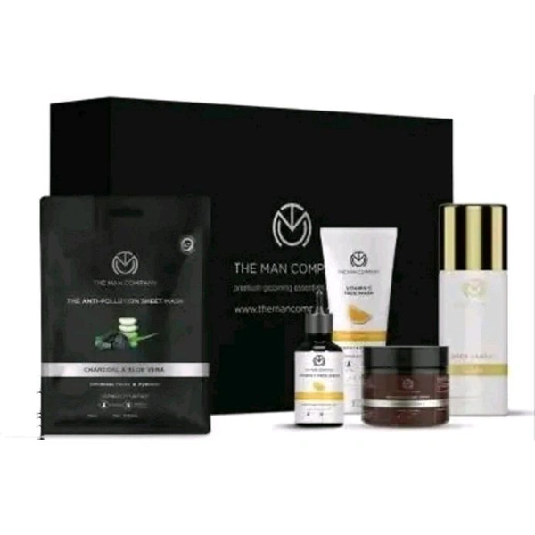 The Man Company Hydro Power | Vitamin C Face wash, Vitamin C Face serum, Shea Butter Moisturising cream, Blanc No Gas Deodorant , Charcoal Sheet Mask - Pack of 5 | Hyaluronic Acid | Gifting Men | Grooming Kit
