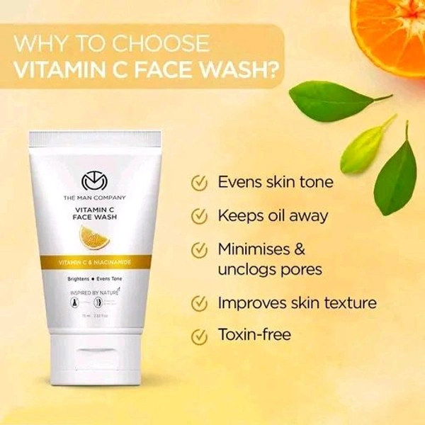 The Man Company Skin Brightening Vitamin C Face Wash - 2 x 100ml | Oil-Free Look & Instant Glow | Evens Skin Tone