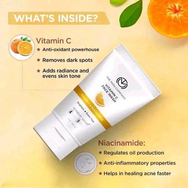 The Man Company Skin Brightening Vitamin C Face Wash - 2 x 100ml | Oil-Free Look & Instant Glow | Evens Skin Tone
