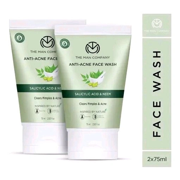 The Man Company Anti-Acne Face Wash For Men- 75ml (Pack of 2) | Clears Pimples & Acne | Oily Skin Types