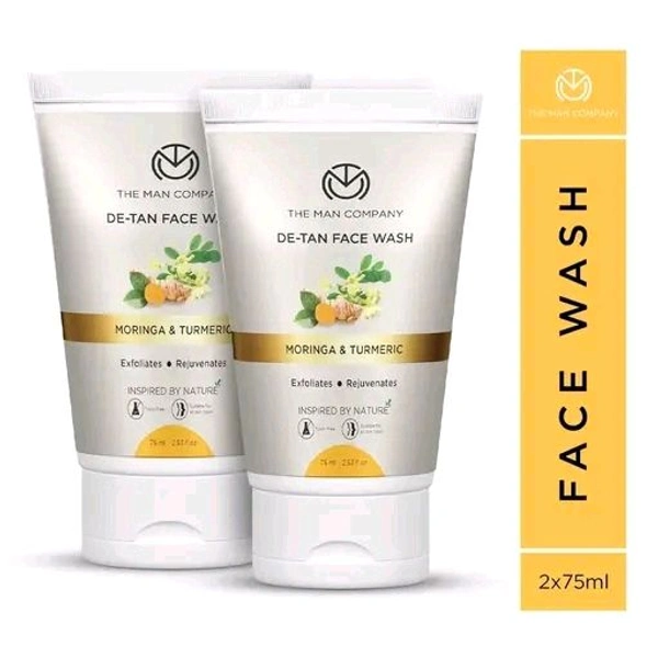 The Man Company De Tan Face Wash for Men with Turmeric & Moringa - 2 x 75ml | Tan Removal, Oil Control & Anti-Pollution Face Wash