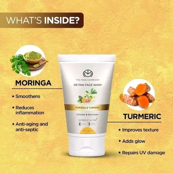 The Man Company De Tan Face Wash for Men with Turmeric & Moringa - 2 x 75ml | Tan Removal, Oil Control & Anti-Pollution Face Wash