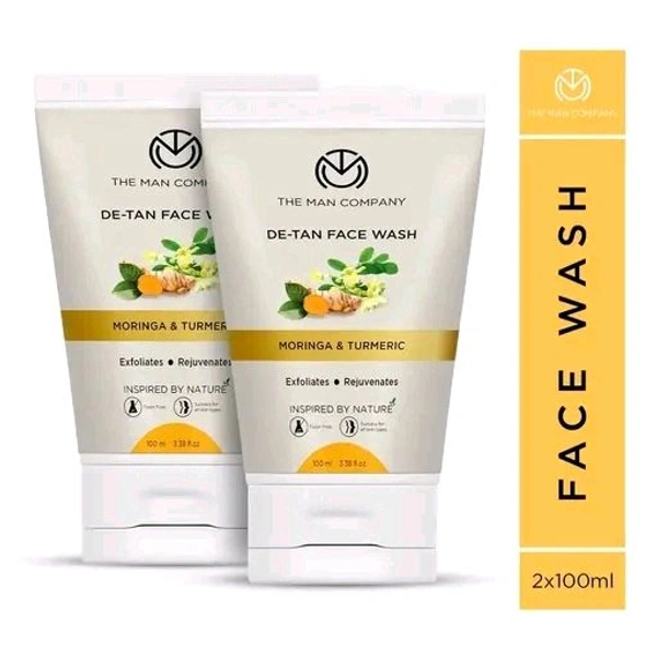 The Man Company De Tan Face Wash for Men with Turmeric & Moringa - 2 x 100ml | Tan Removal, Oil Control & Anti-Pollution Face Wash