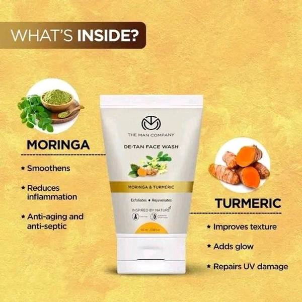 The Man Company De Tan Face Wash for Men with Turmeric & Moringa - 2 x 100ml | Tan Removal, Oil Control & Anti-Pollution Face Wash