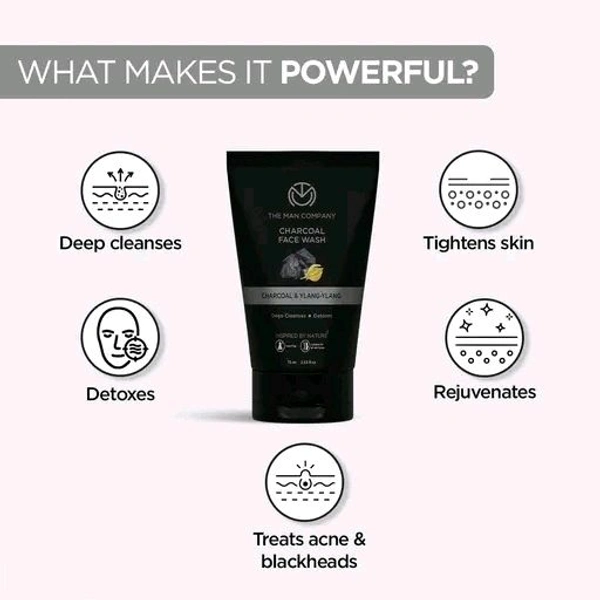 The Man Company Charcoal Face Wash | Anti Pollution, Acne Oil Control | Deep Cleansing | Blackheads Removal | All Skin Types - 75 ml