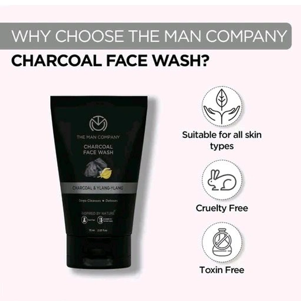 The Man Company Charcoal Face Wash | Anti Pollution, Acne Oil Control | Deep Cleansing | Blackheads Removal | All Skin Types - 75 ml