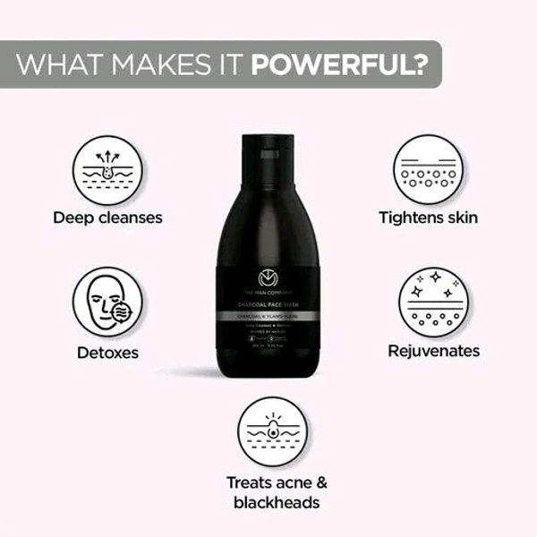 The Man Company Activated Charcoal Face Wash for Men | Ylang Ylang & Argan Essential Oils | Anti Pollution, Acne Oil Control |100ml- Bottle
