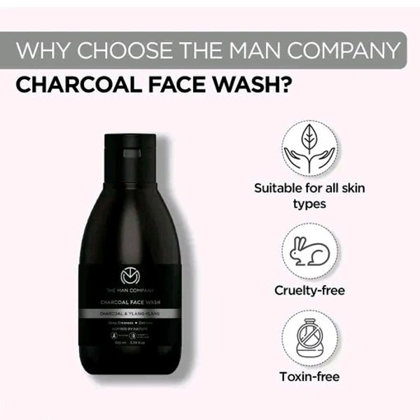 The Man Company Activated Charcoal Face Wash for Men | Ylang Ylang & Argan Essential Oils | Anti Pollution, Acne Oil Control |100ml- Bottle