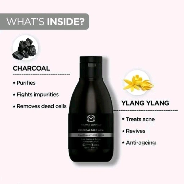 The Man Company Activated Charcoal Face Wash for Men | Ylang Ylang & Argan Essential Oils | Anti Pollution, Acne Oil Control |100ml- Bottle