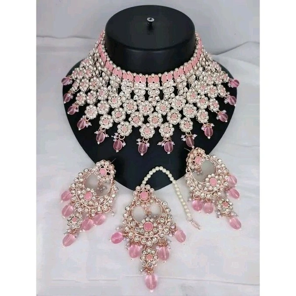 LATEST STYLISH KUNDAN CHOKER WEDDING PARTY TRADITIONAL BRIDAL NECKLACE JEWELLERY SET FOR WOMEN