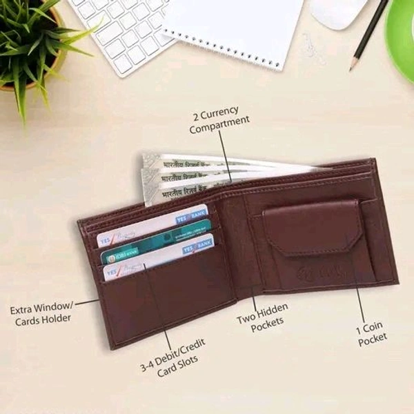 TnW Men's Artificial Leather Wallet with 7 Detachable Card Holder - Brown