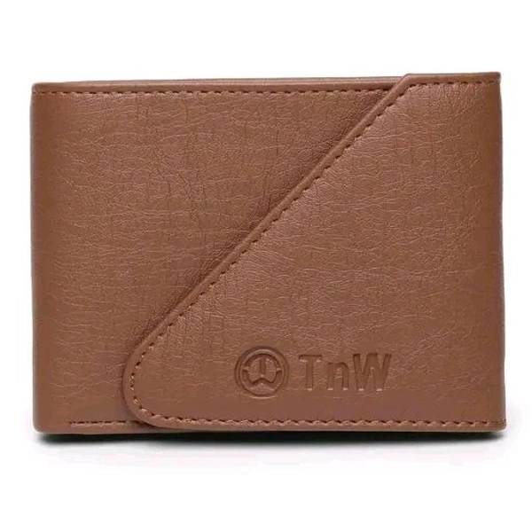 TnW Men's Artificial Leather Designer Wallet with Flap Closure // Men's Brown Artificial Leather Wallet - Brown