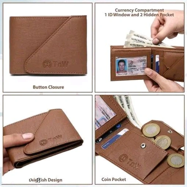 TnW Men's Artificial Leather Designer Wallet with Flap Closure // Men's Brown Artificial Leather Wallet - Brown