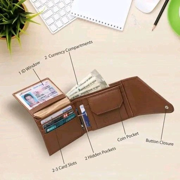 TnW Men's Artificial Leather Designer Wallet with Flap Closure // Men's Brown Artificial Leather Wallet - Brown