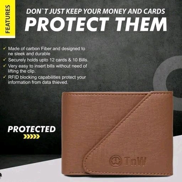 TnW Men's Artificial Leather Designer Wallet with Flap Closure // Men's Brown Artificial Leather Wallet - Brown