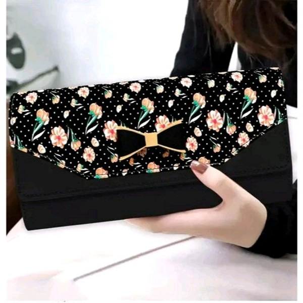 Women's and Girl's Synthetic Leather Mobile Hand Clutch Handbag Hand wallet Purses - Black